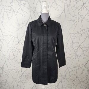 Eddie Bauer Black Cotton Stretch Water Repellant Trench Coat‎ Women's M business